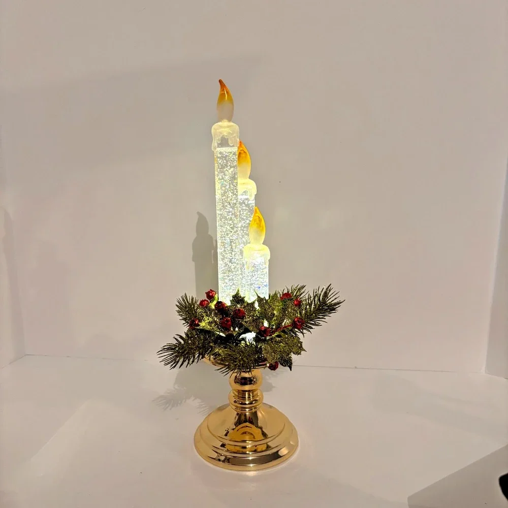 Vintage Lighted Christmas Taper Candle Holder Glitter Water Candlestick 14in